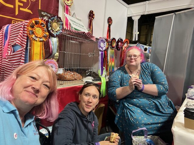 People eating lunch on the FB stand
